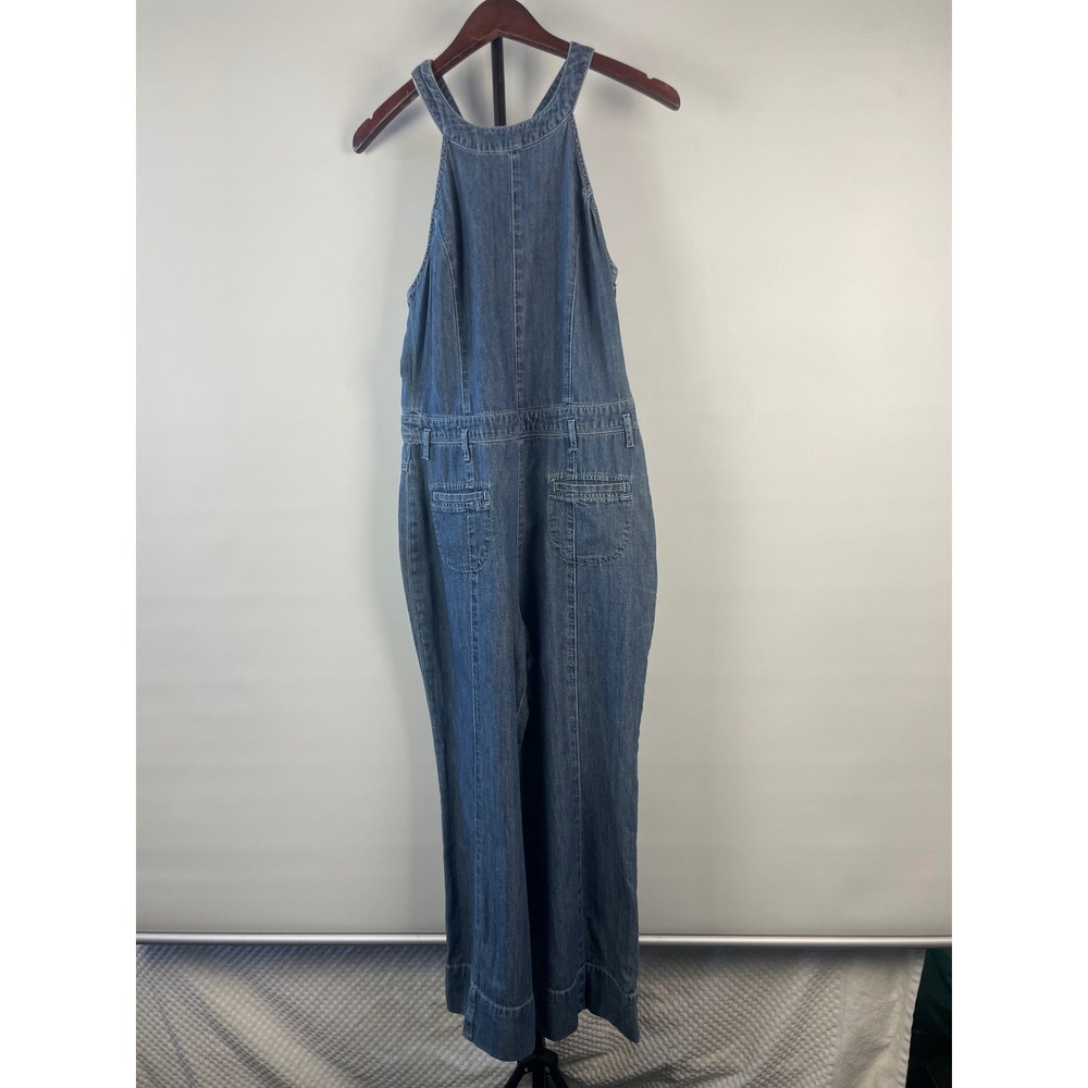 Pilcro Chambray Femme Denim Halter Wide Leg Jumpsuit Retro Blue Women Size 8 - Picture 3 of 16